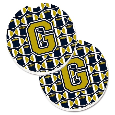 Carolines Treasures Letter G Football Blue and Gold Set of 2 Cup Holder Car Coaster CJ1074-GCARC